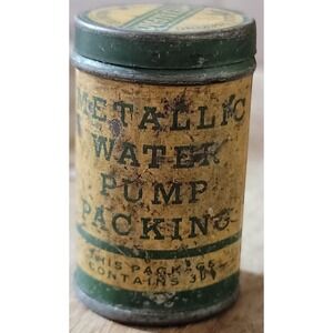 Vintage Metalpac Metallic Water Pump Packing Tin Goodsell Packing Green Yellow